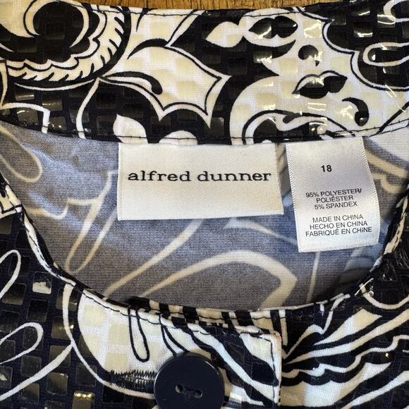 Alfred Dunner Black & White Foral Shiny Long Sleeve Jacket Women's Plus Size 18 - Picture 2 of 5